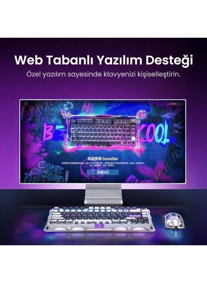 جرافا ستار لوحة مفاتيح GravaStar Mercury V75 HE - لوحة مفاتيح ألعاب مغناطيسية بتأثير هول بنسبة 75%، 79 مفتاحًا، تردد 8000 هرتز، 0.005RT، USB-C سلكي، إضاءة خلفية RGB، تشغيل قابل للتعديل، هيكل شبه ألومنيوم - رمادي ميكا - Image 3